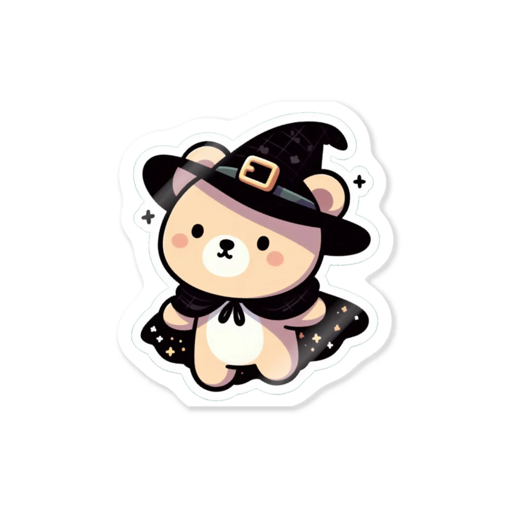 yunoshopの魔女の帽子とマントを着ているかわいいくまちゃんのステッカー Sticker