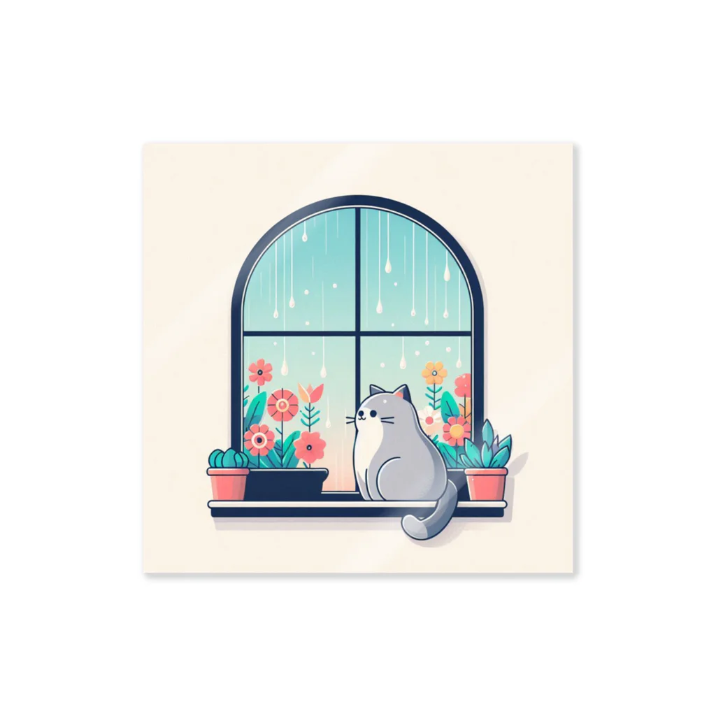 暇人ショップへようこそ！の窓の外を眺めるシンプルで可愛い猫 Sticker