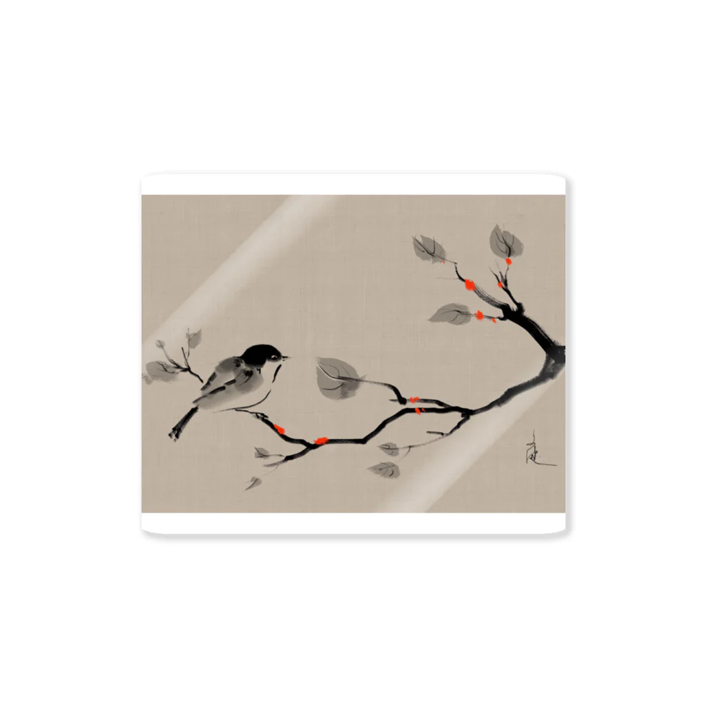 Art Experience Studio - Japanの鳥 水墨画 Bird Ink Painting ステッカー