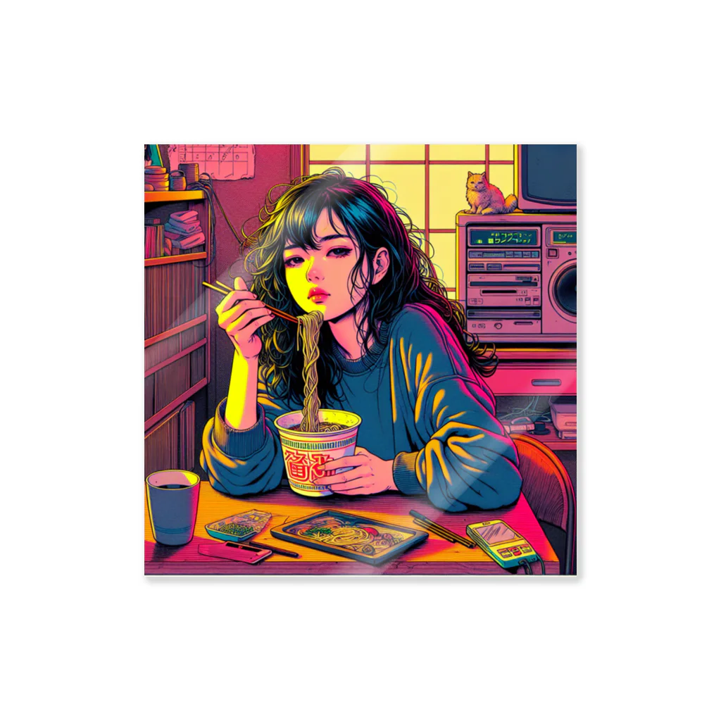 umi@80sエモいヌードルTシャツのNostalgic Midnight – ラーメンとシティポップの夜 Sticker