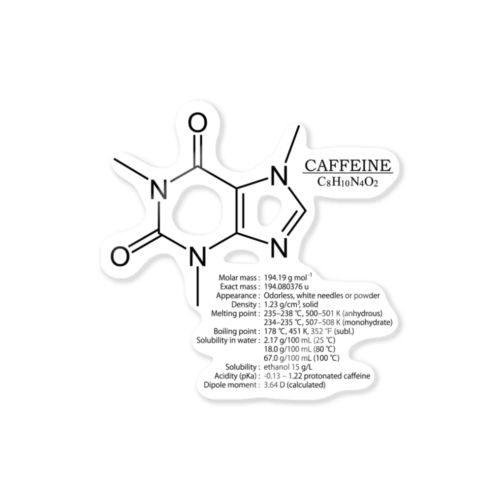 アタマスタイルの【コーヒー好きに捧ぐ】カフェイン(お茶・コーヒーに含まれる)：化学：化学構造・分子式 Sticker