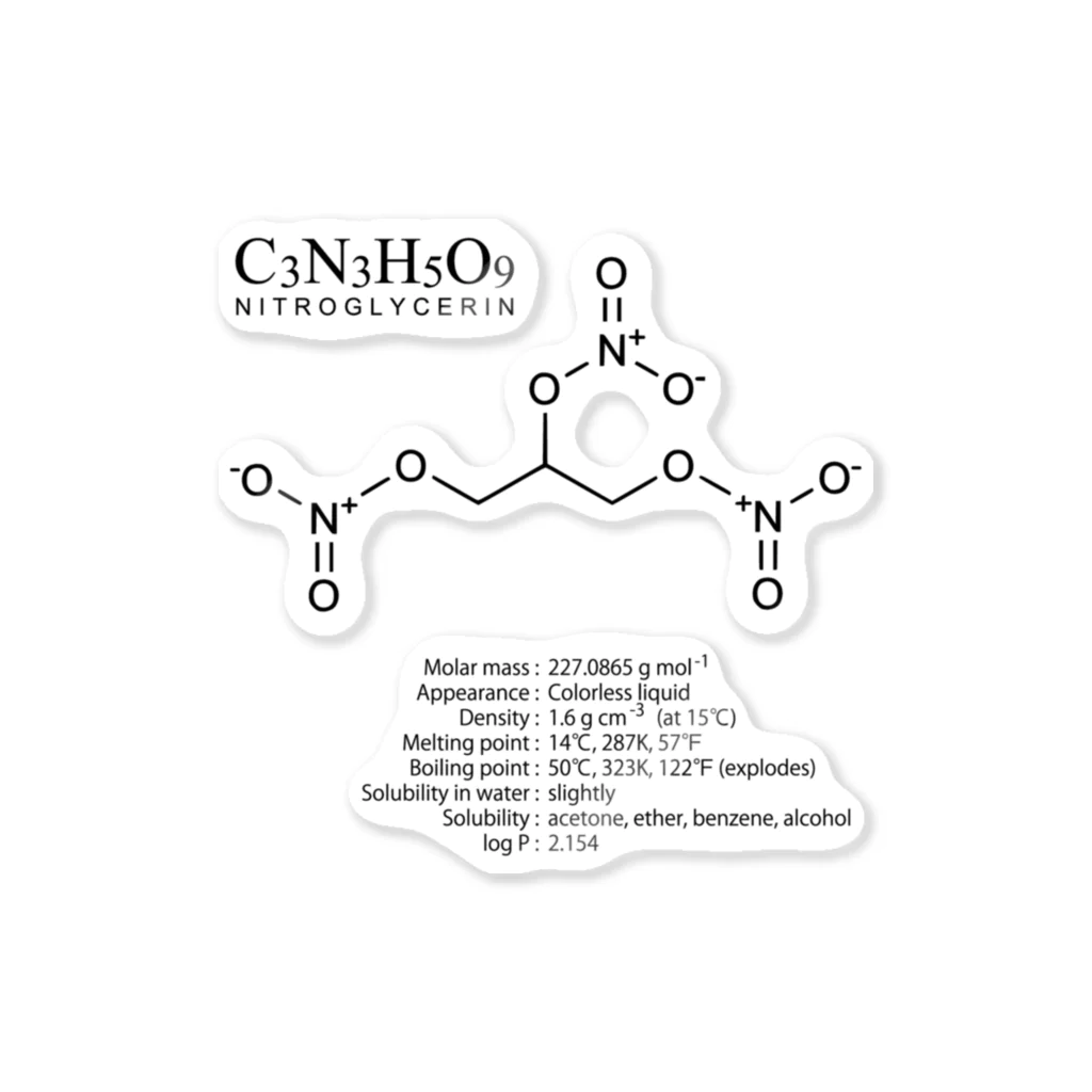 アタマスタイルのニトログリセリン：爆発・爆薬：化学：化学構造・分子式 ステッカー