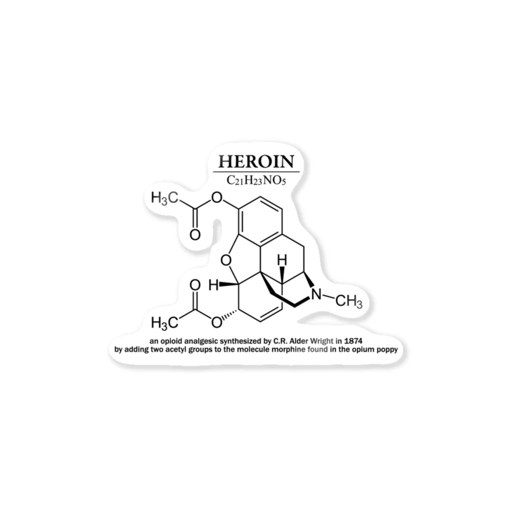 アタマスタイルのヘロイン(麻薬の一種、コカイン・モルヒネなど)：化学：化学構造・分子式 ステッカー
