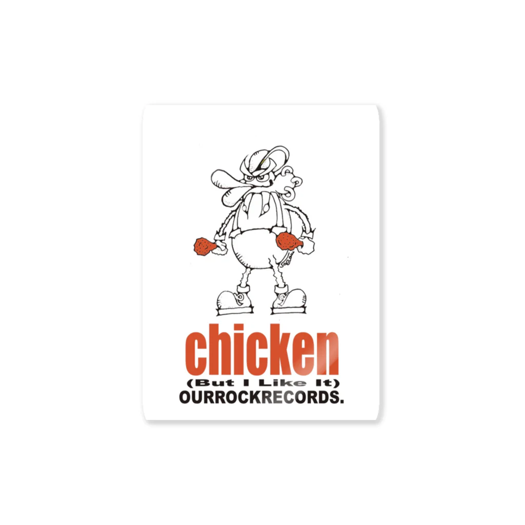 ナカガワ サトルのourrockrecords@chicken ステッカー