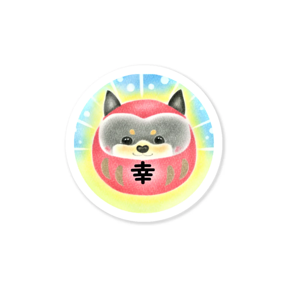 パステルドギーのだるま犬・柴犬黒 Sticker