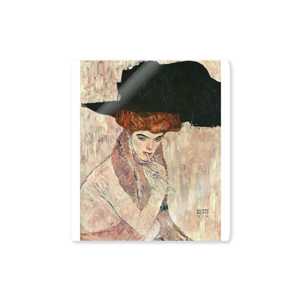 Art Baseのグスタフ・クリムト / 1910 / The Black Feather Hat / Gustav Klimt ステッカー