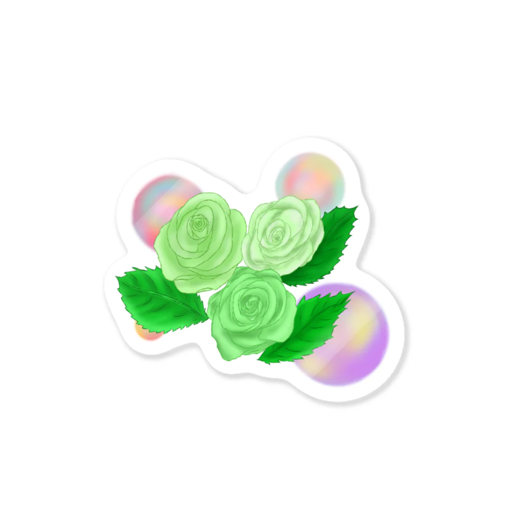 Lily bird（リリーバード）の緑色のバラ3輪 輪郭緑色 しゃぼん玉 Sticker