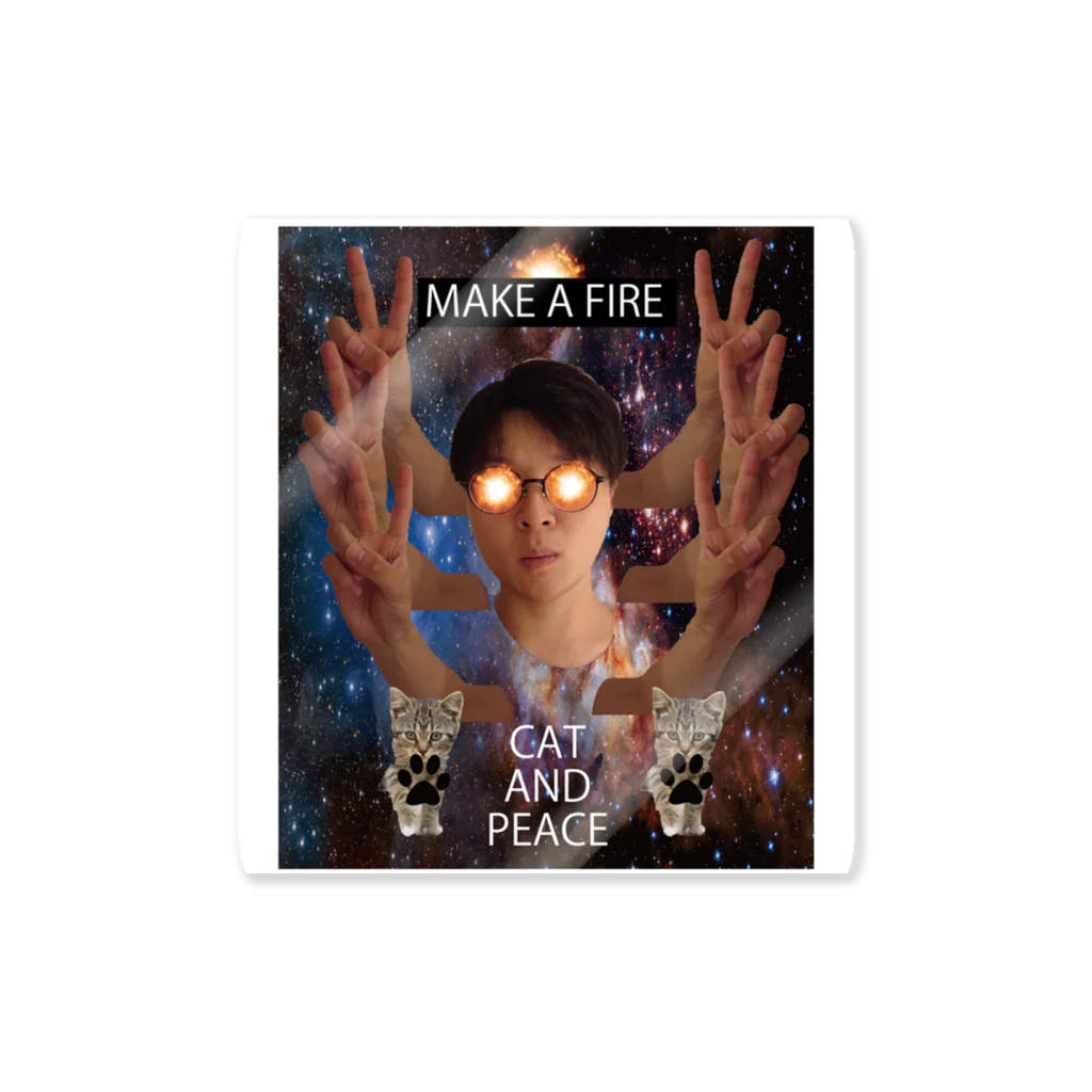 TENSAI_NINGENのCAT AND PEACE ステッカー