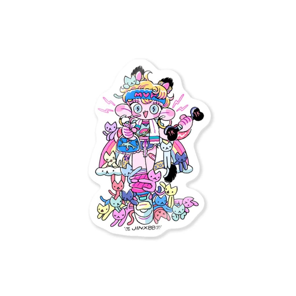 メイドイン極楽スズリ店の復刻版ステッカー ねこいっぱい Sticker