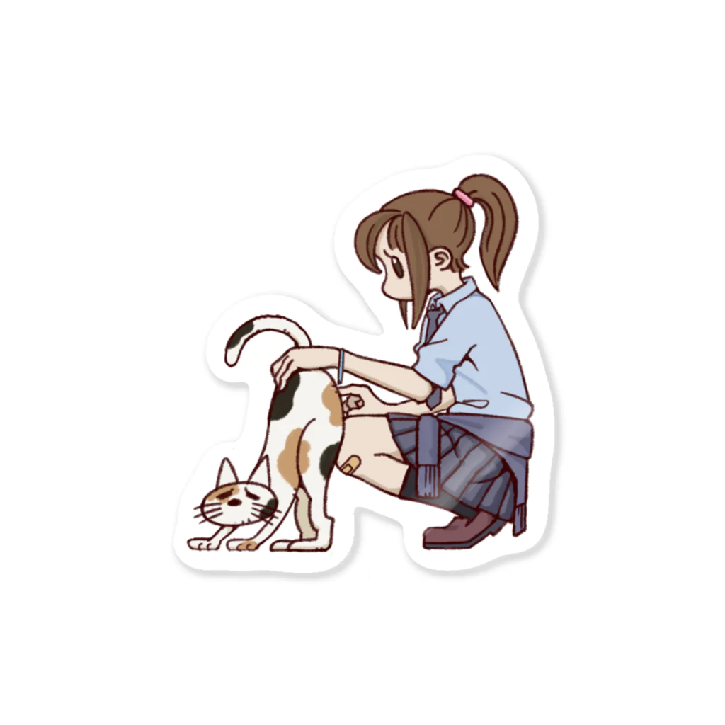 bbbbbbのJKと三毛猫 Sticker