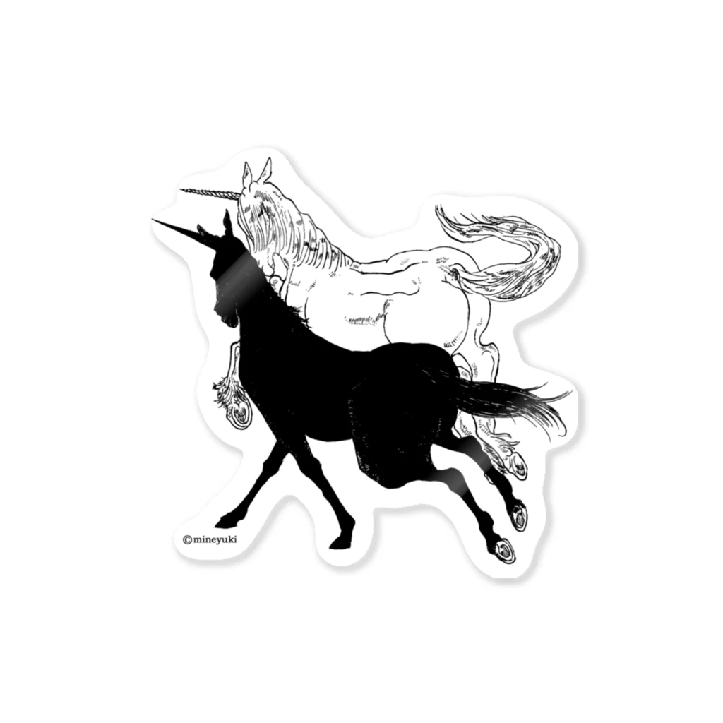 made blueのMonochrome Unicorn Sticker