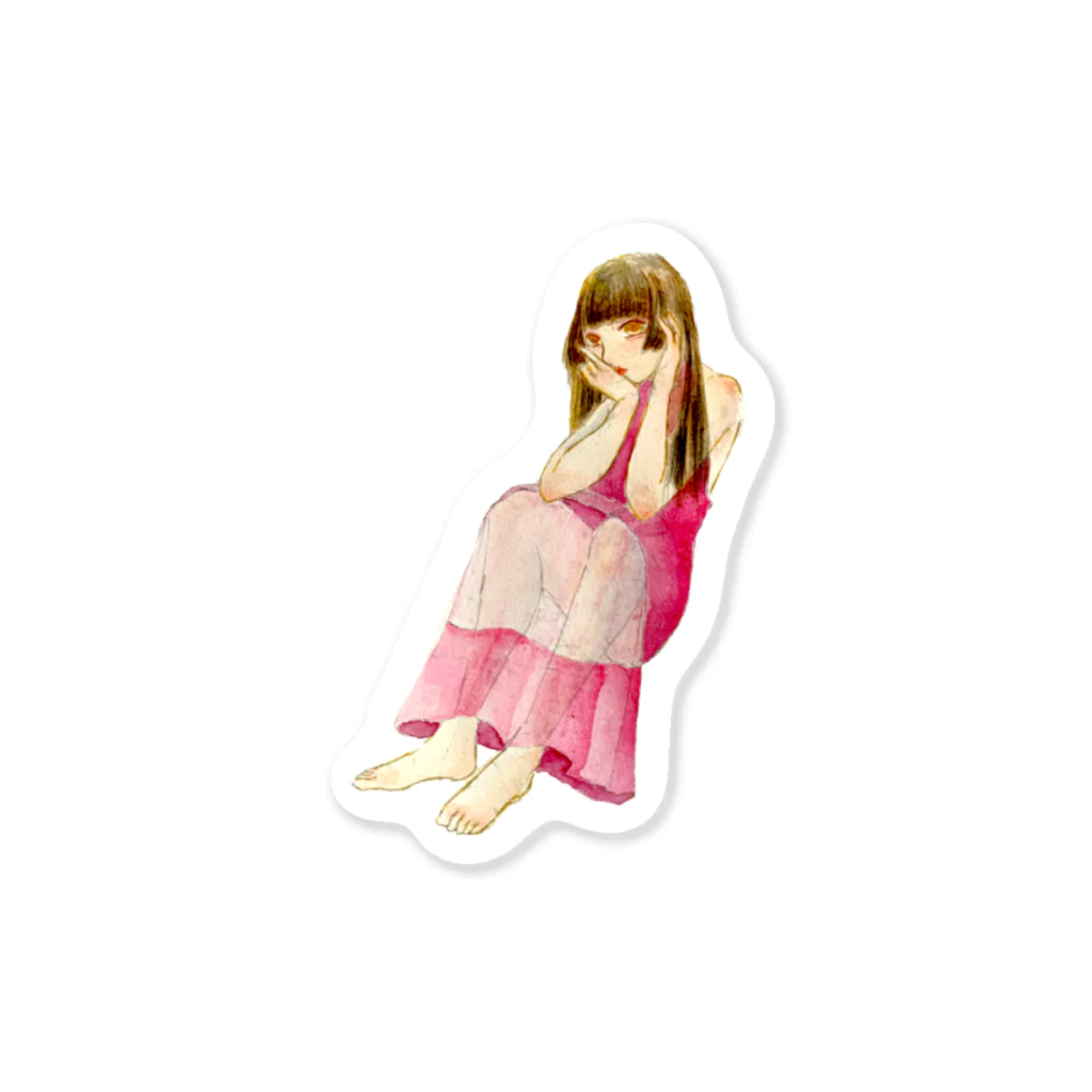 もち麦の姫カットの女の子 Sticker