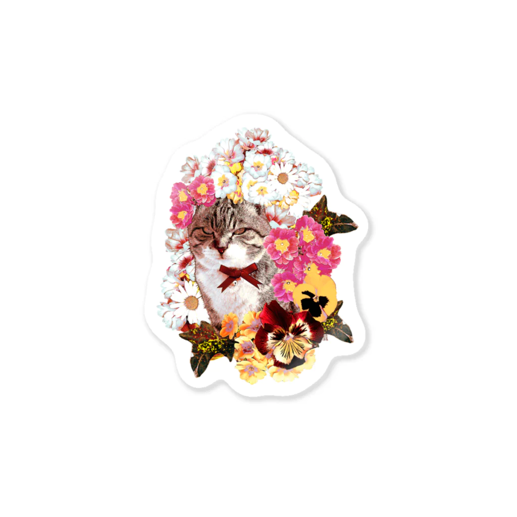 kumotoのFlowers around the cat Sticker