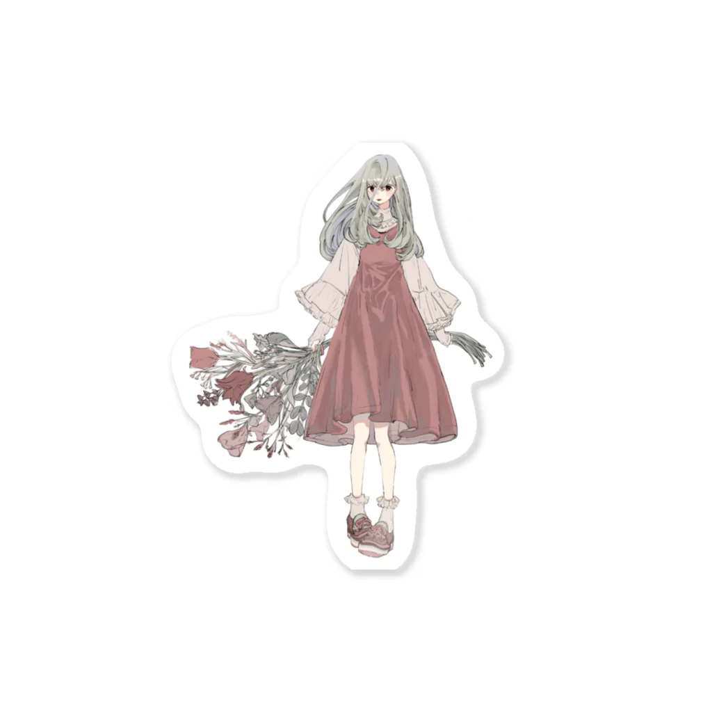 絵とデザインの花と女の子 Sticker