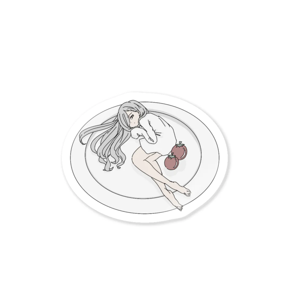 たばこカプセルのお皿の上の女の子 Sticker