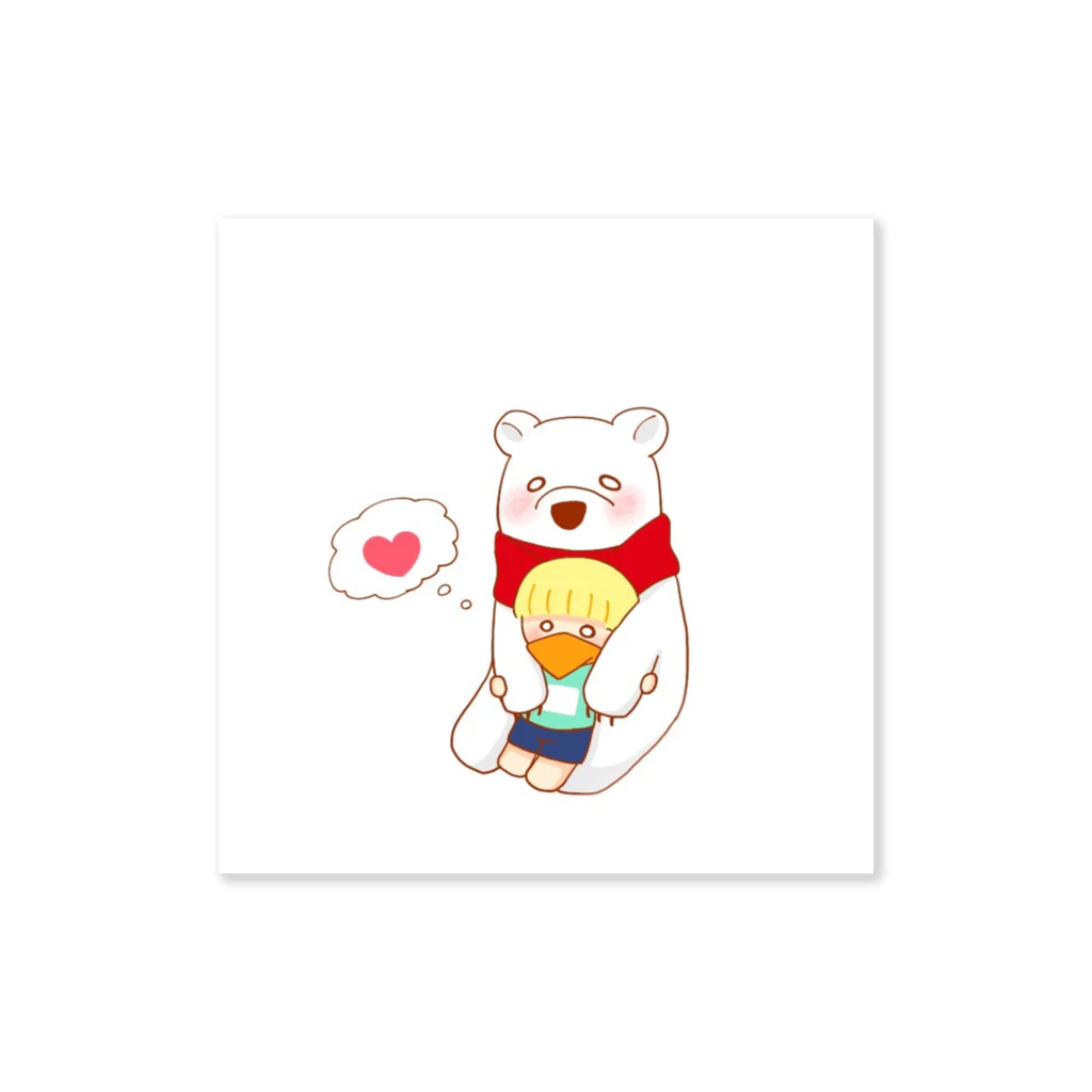 まるたのスヌードを巻いたシロクマとスカーフを巻いた少年 Sticker