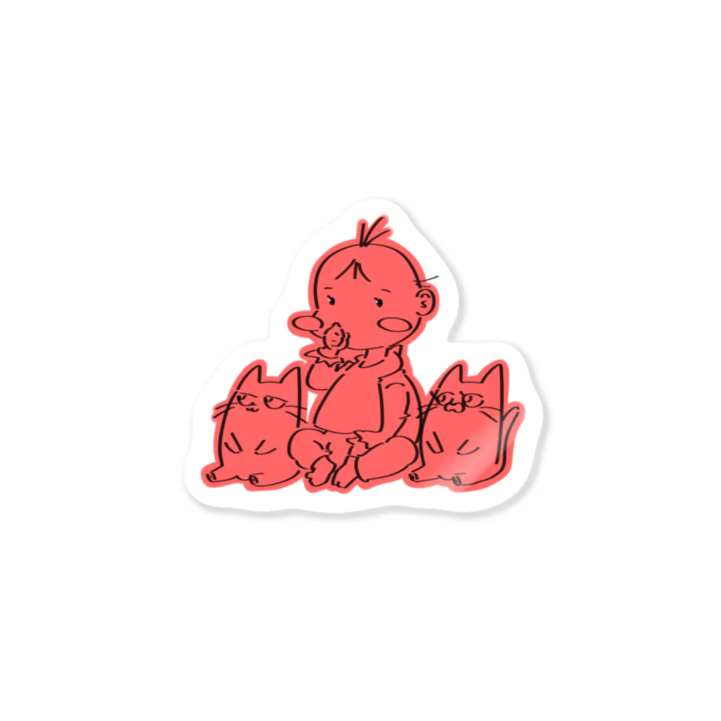 nemonemonemoのBABY & CATS IN RED (SITTING) Sticker