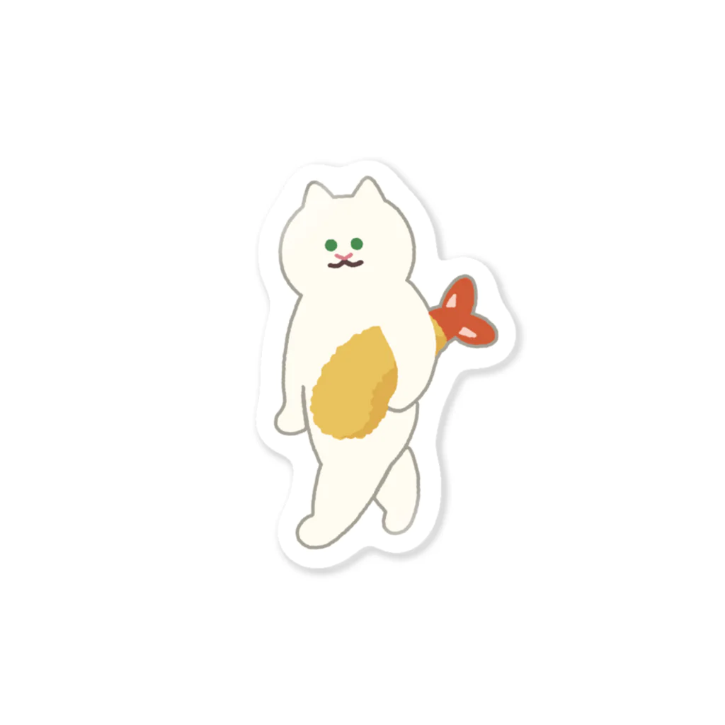 SUIMINグッズのお店のエビフライをさわやかに運ぶねこ Sticker