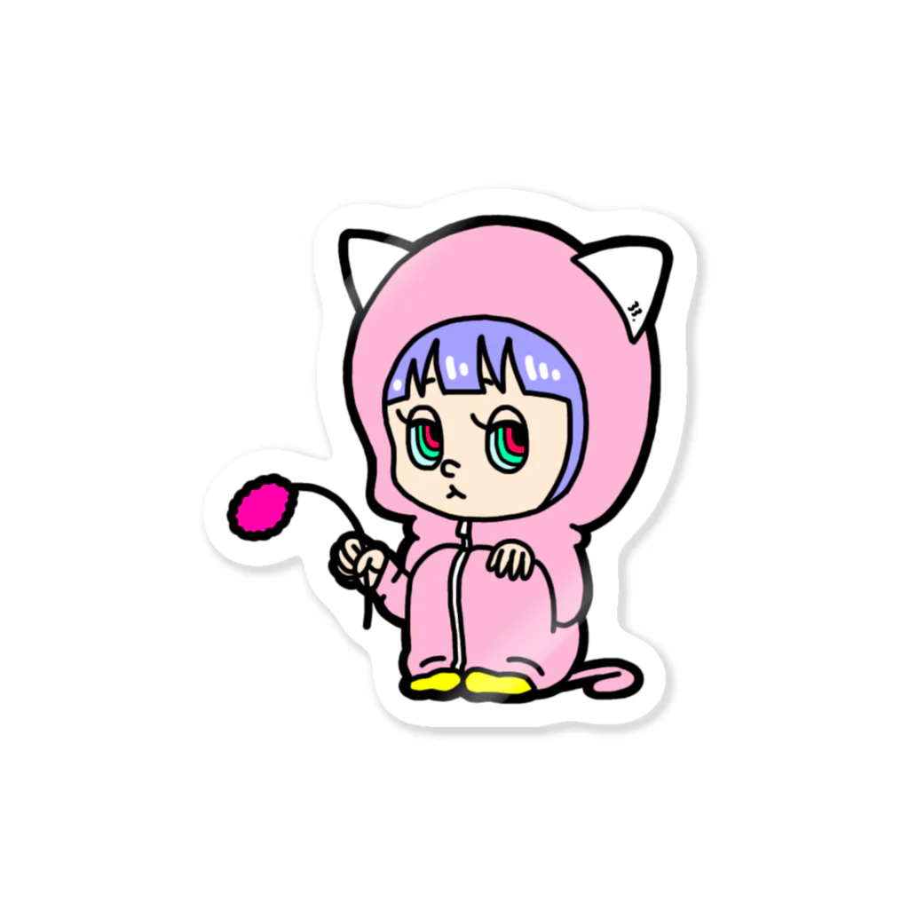 33.(みみ)のねこパーカーのおんなのこ Sticker