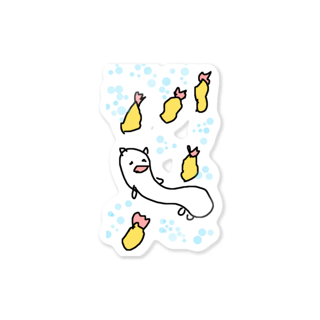 ダイナマイト87ねこ大商会のエビフライの雨をひらりと避けるねこです Sticker