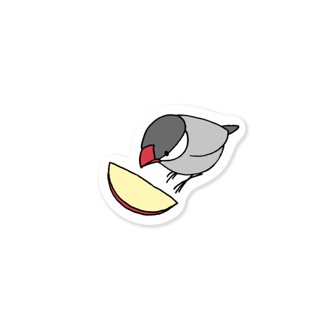 猛禽族のりんごを見つめる文鳥 Sticker