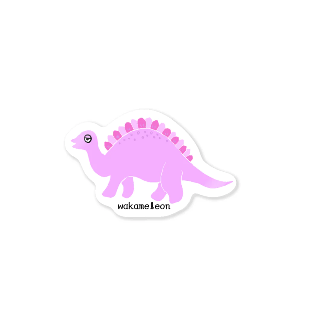 Wakameleonの眠たいキョウリュウ　ピンク Sticker