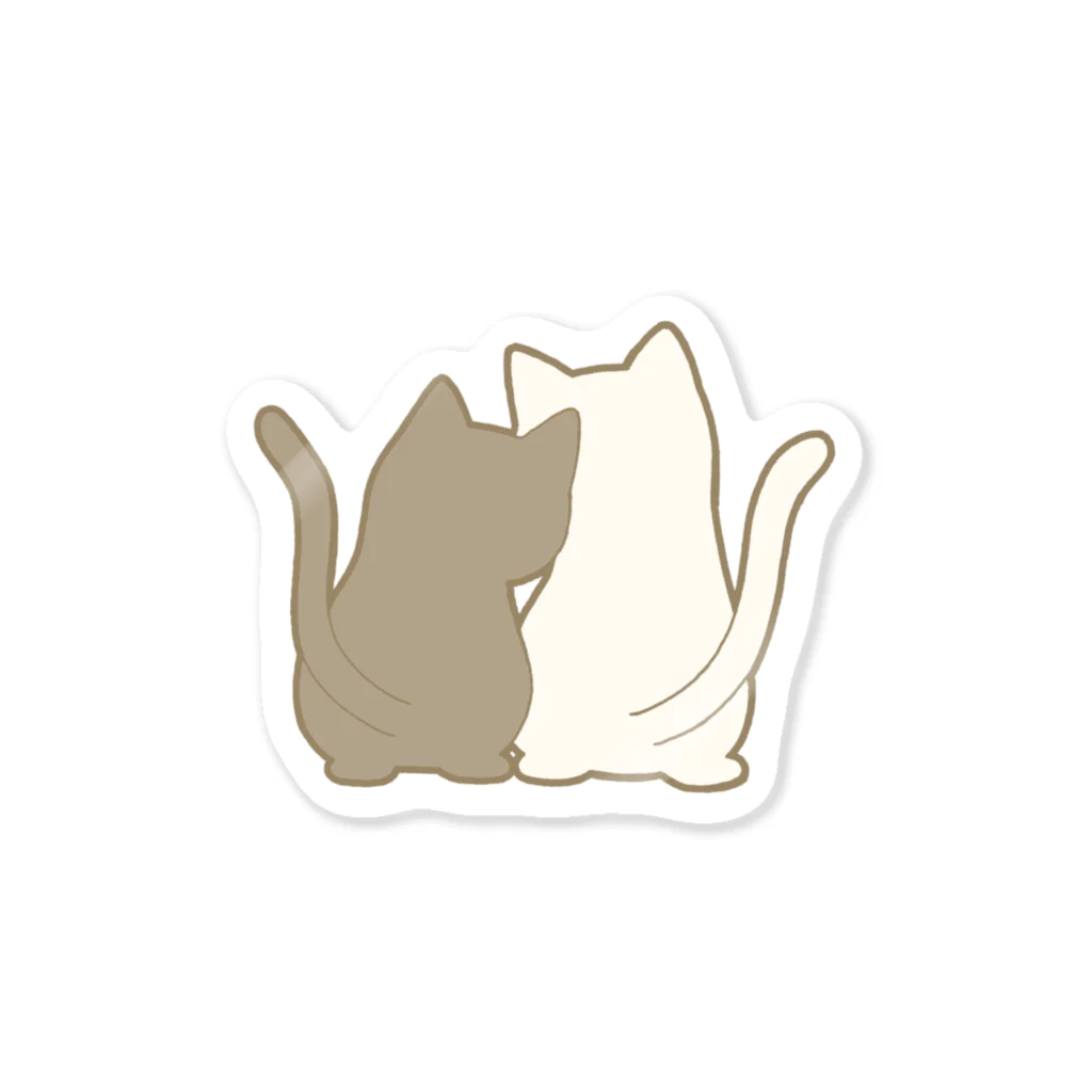 かわいいもののおみせ　いそぎんちゃくの仲良し猫の背中　黒&白 Sticker