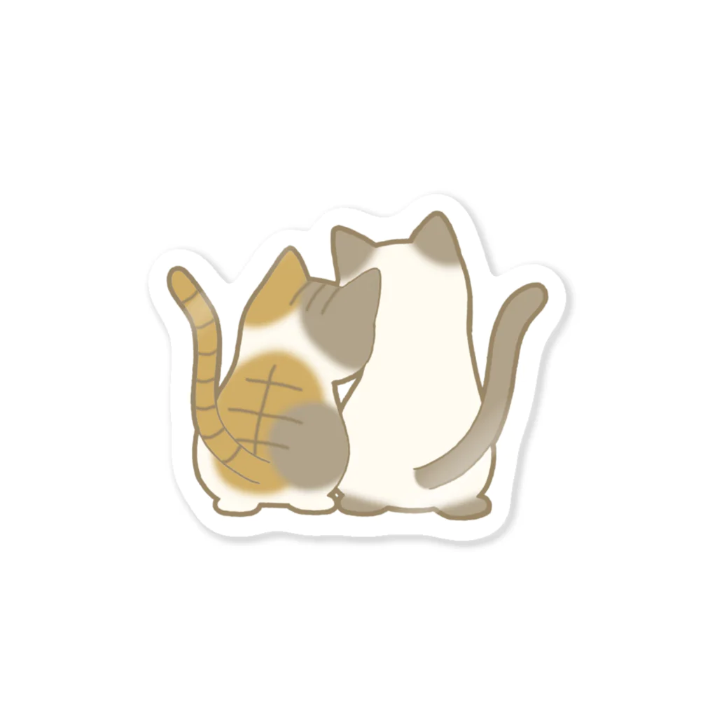 かわいいもののおみせ　いそぎんちゃくの仲良し猫の背中　縞三毛&ポインテッド Sticker