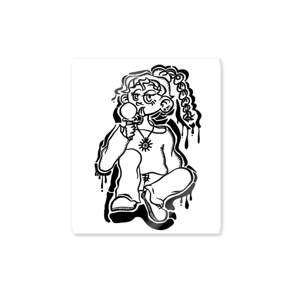 暇人のアイス女子（モノクロ） Sticker