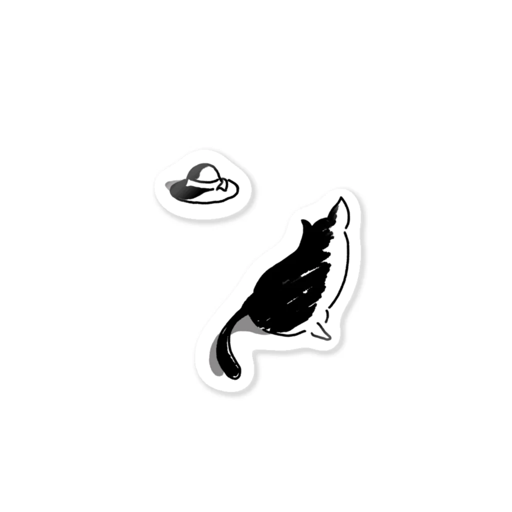 Karinsyrupの猫と帽子(黒) Sticker