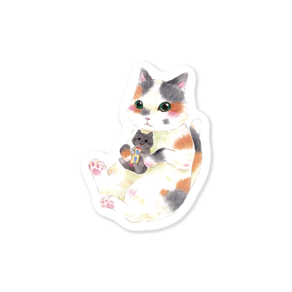 しず華＊(カラー･リボンボン)のぬいぐるみぎゅっ　三毛猫 Sticker