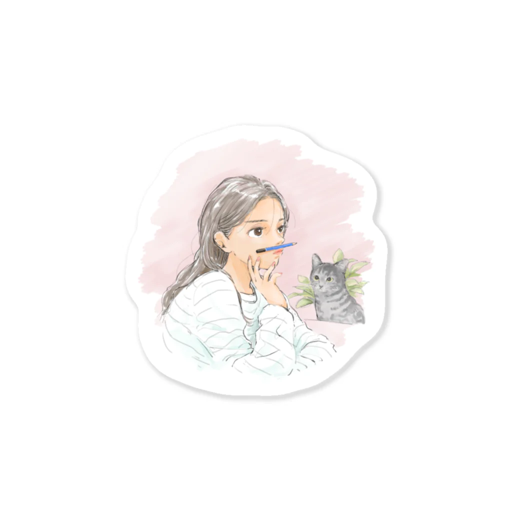 momoの女の子とネコ Sticker