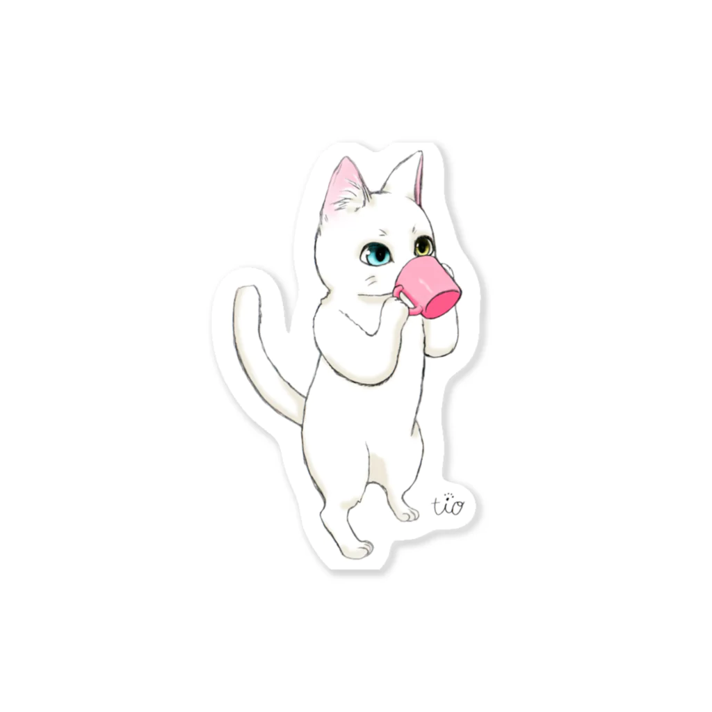 Tio Heartilのコップ猫ちゃん Sticker
