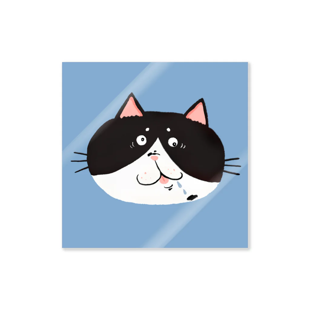 あおた｜猫好きイラストレーターのお茶目ブサカワフェイスの白黒ハチワレ猫 Sticker