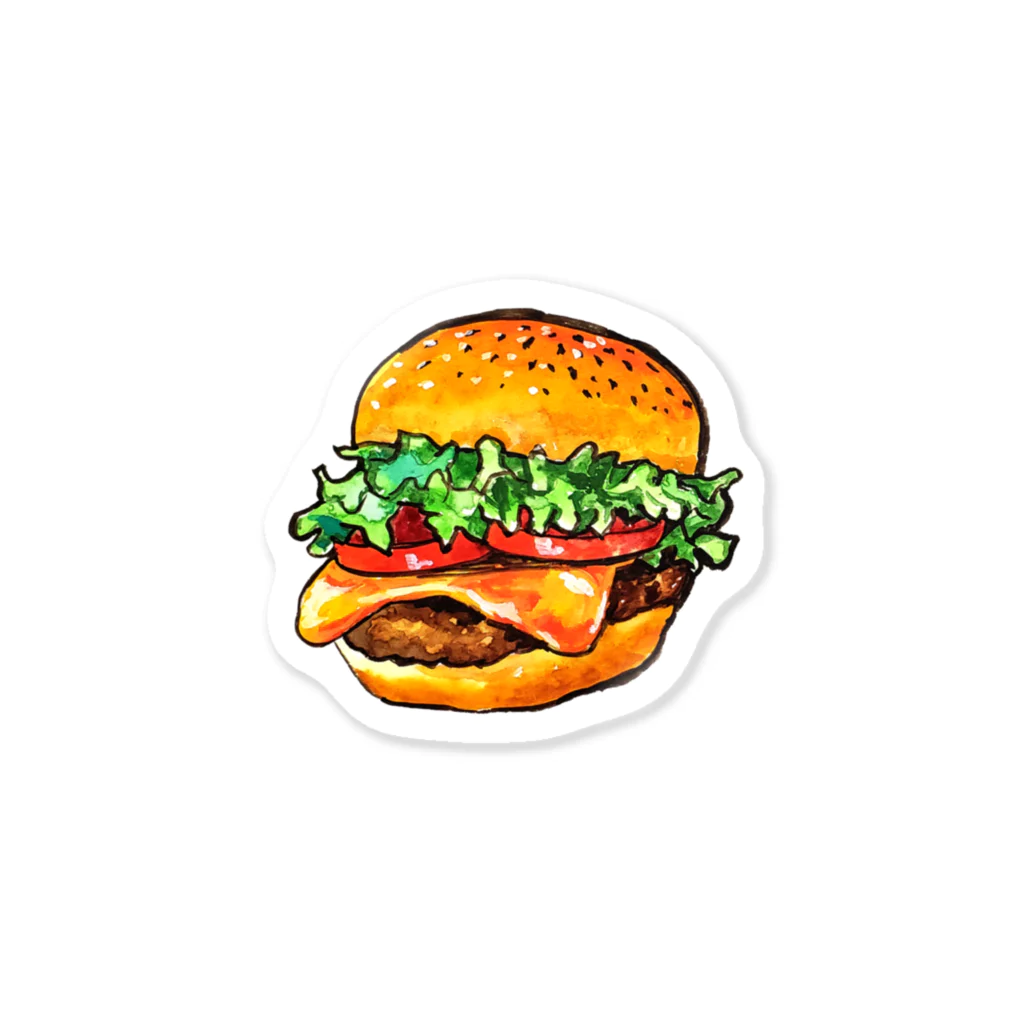 水彩イラストグッズのテイクアウトしたくなるハンバーガー Sticker