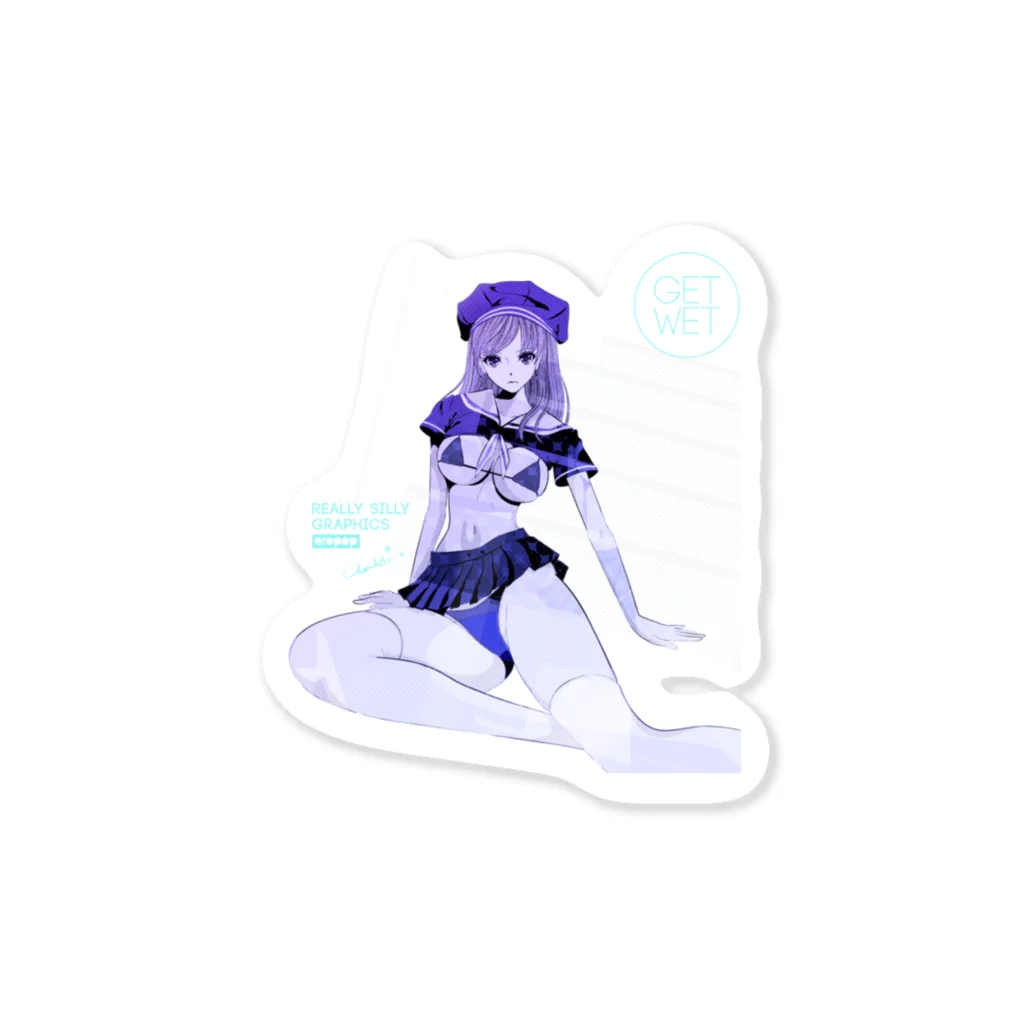 loveclonesのGET WET セーラーガール マリンブルー Sticker