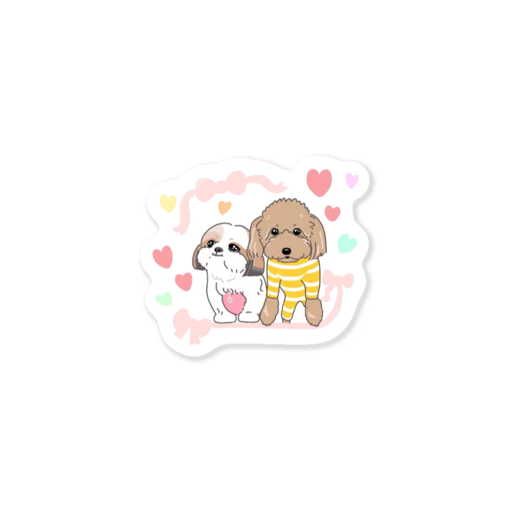 遥ん/犬顔絵　のなかよし シーズー&プードル ステッカー