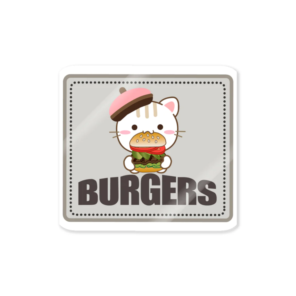 little lion house公式ショップ（大人のためのねこ）のバーガーを食べる大人のためのねこ Sticker