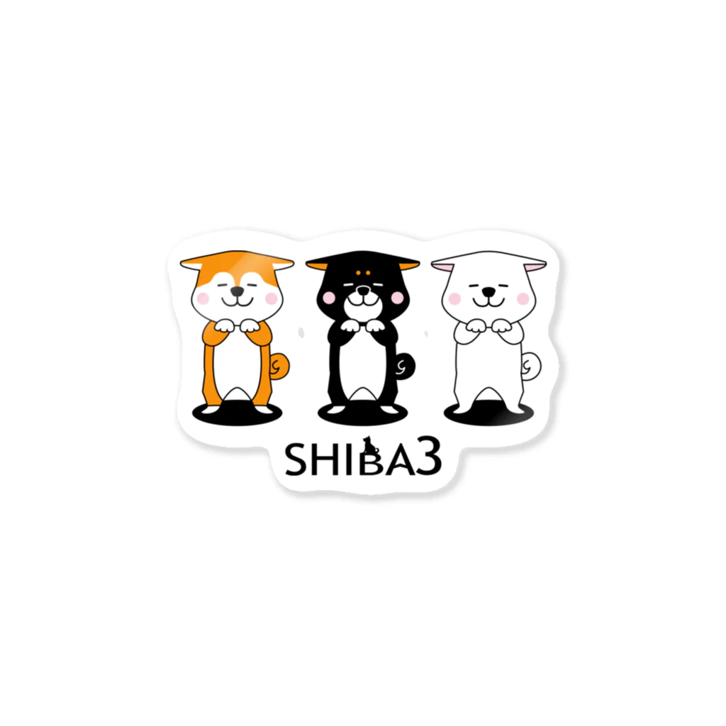 しっぽ堂のSHIBA3飛行機耳の柴犬 ステッカー