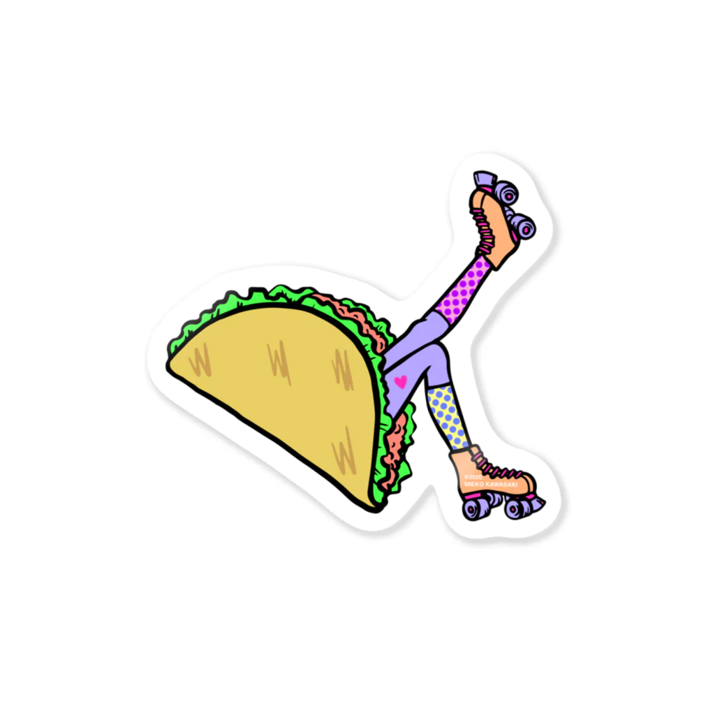 Mieko_Kawasakiのタコス　ローラースケート　ガール  TACOS ROLLER GIRL DOT 水玉　ドット　Tacos Rollerskate Rainbow Sticker