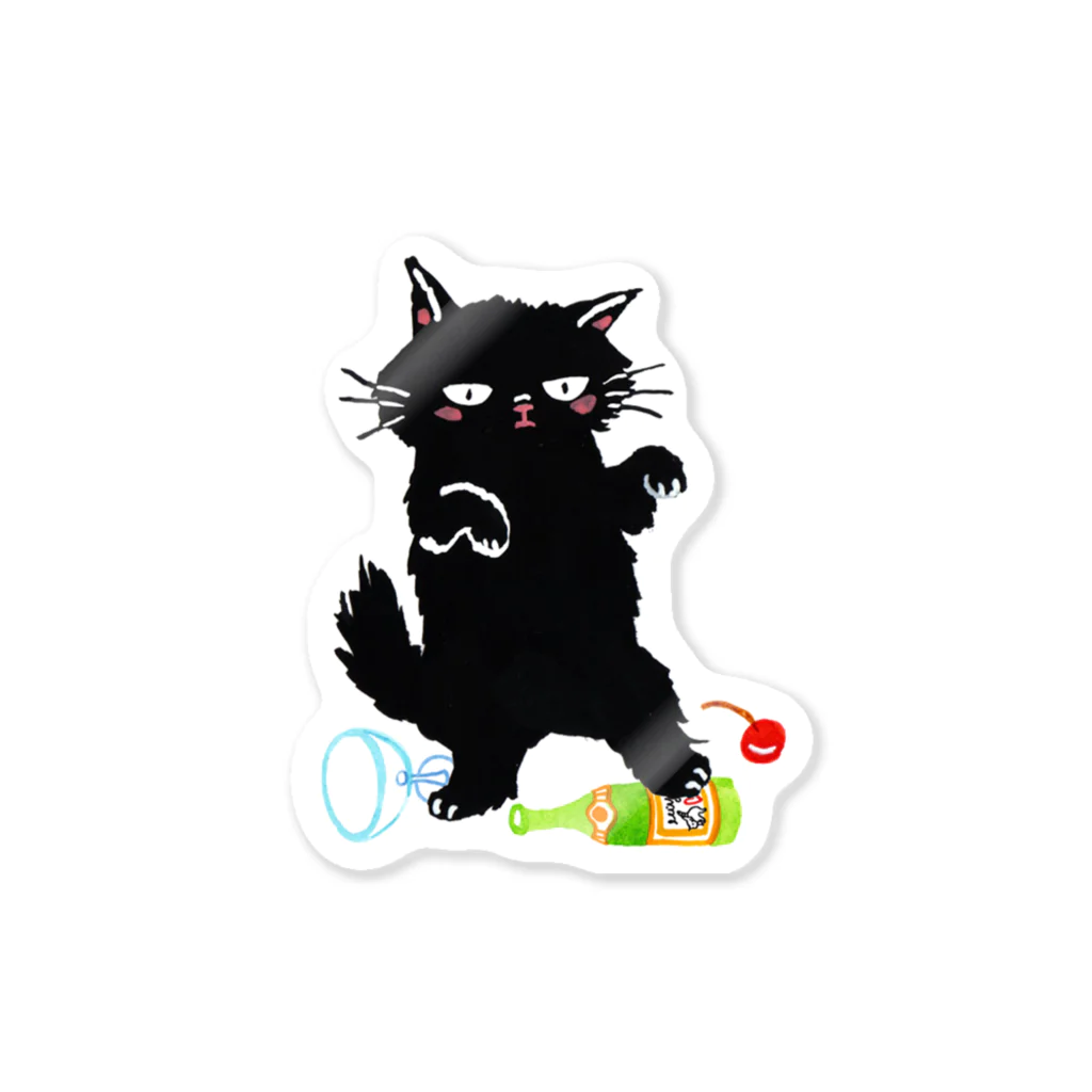 マイマイタケの酔拳キャット（黒猫） Sticker