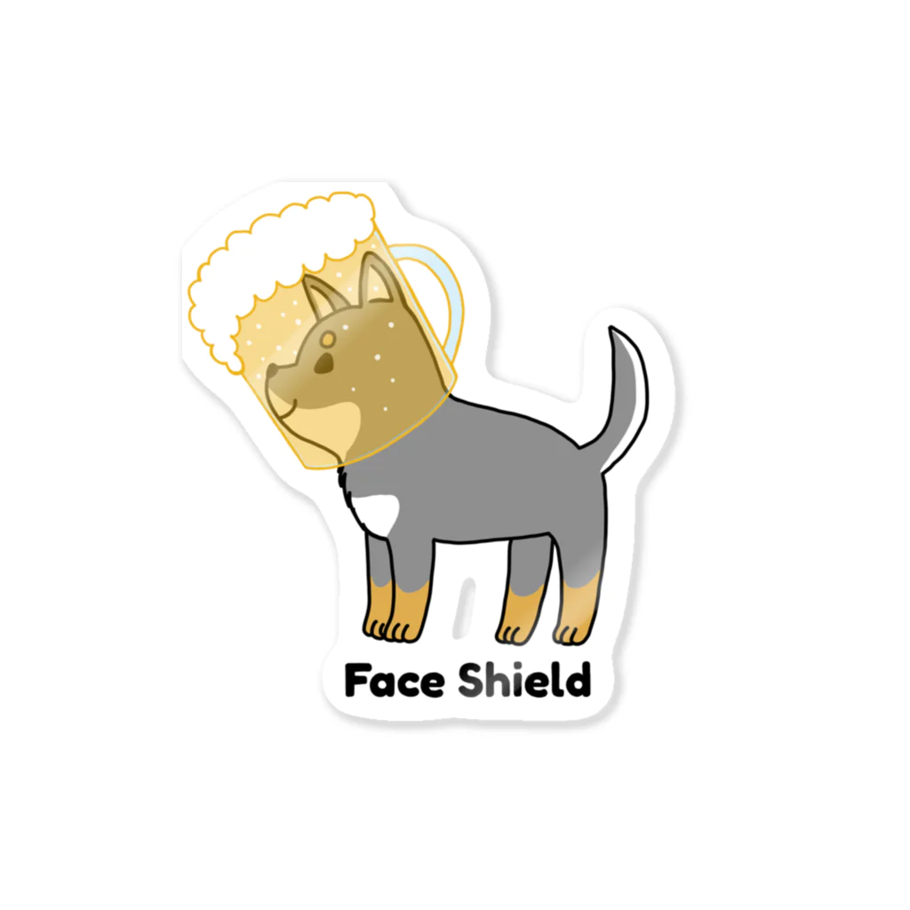 ともえのえ - 柴犬とか動物色々のFaceShield Shiba（黒柴ちゃんビールフェイスガード） ステッカー