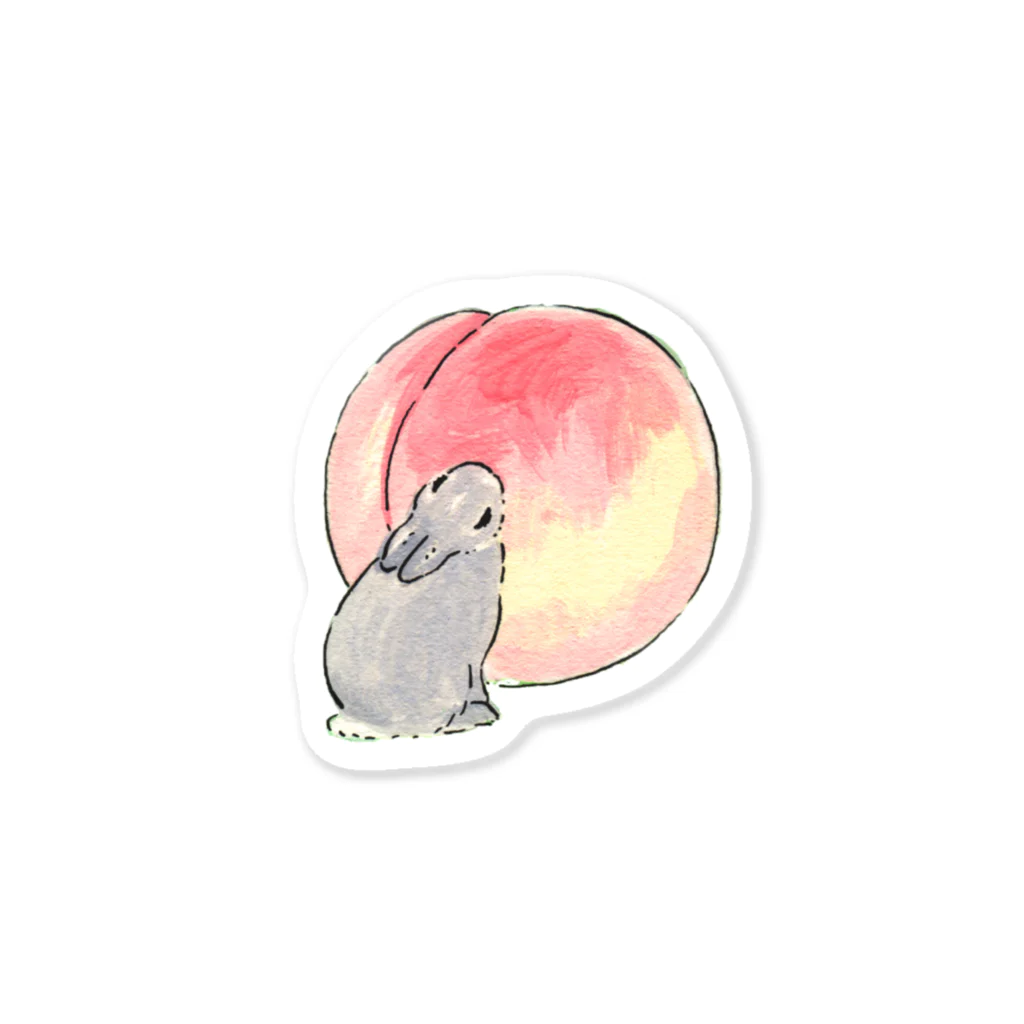 SCHINAKO'Sの桃とうさぎさん（グレー） Sticker