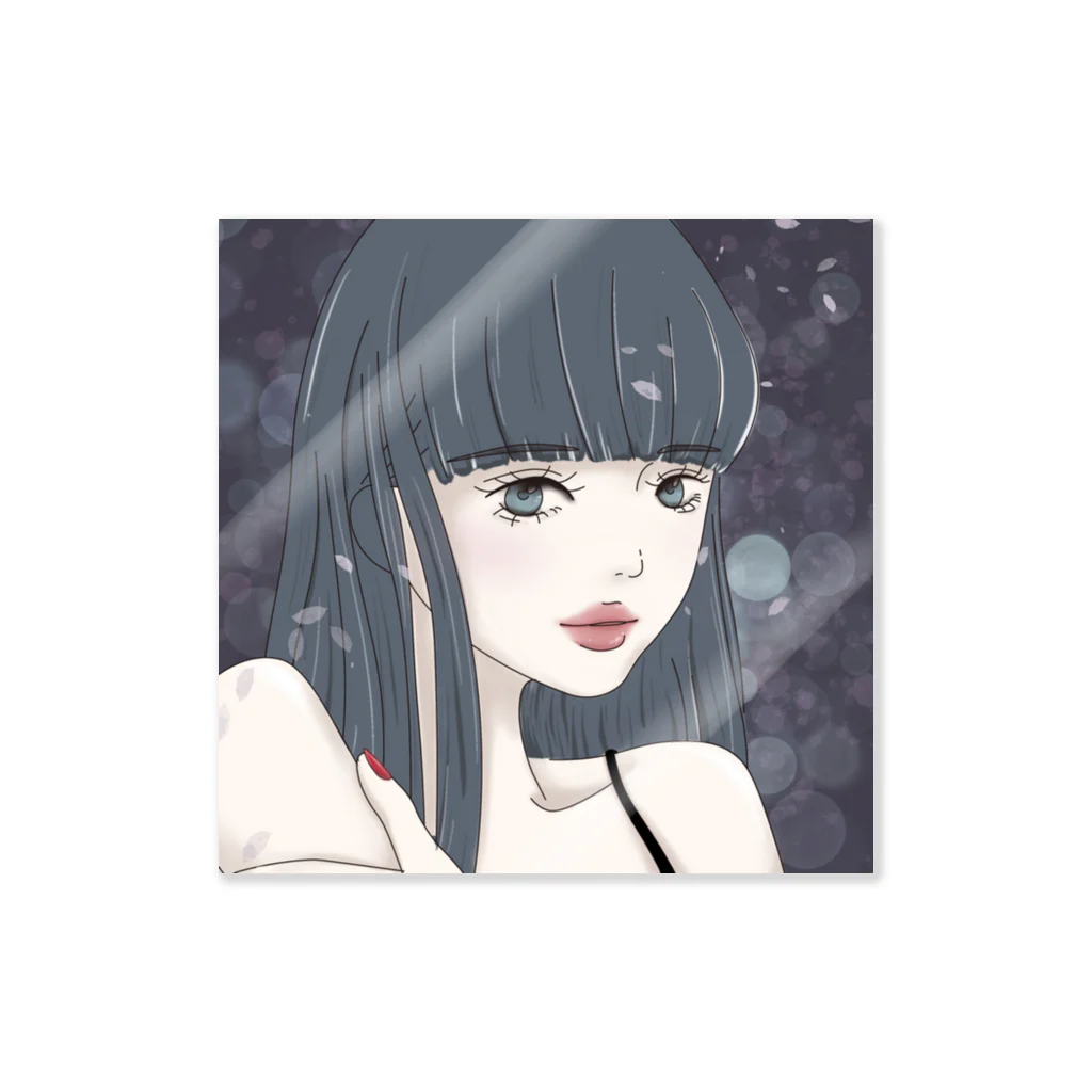 m i n a n oの黒髪ロングの女の子と桜 Sticker