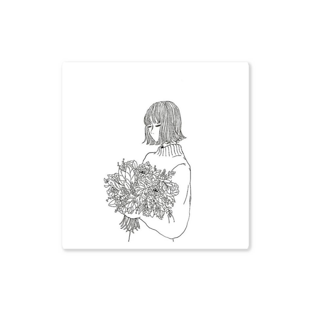 花束を持つ女の子 線画 Sticker By こめっと Suisuima Suzuri