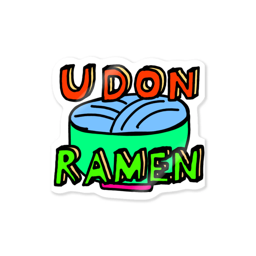 夫婦とその子のUDONRAMEN ステッカー