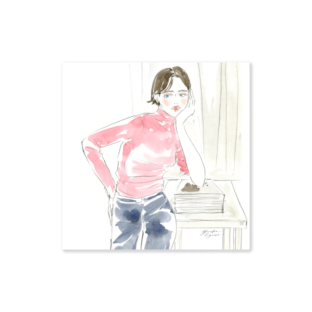 Yuriko OyamaのPink knit woman Sticker