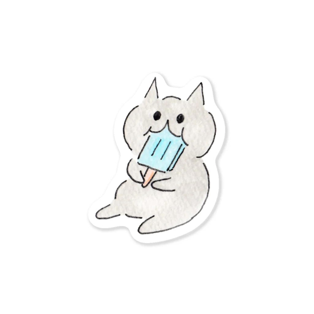 miso soupのアイスを口いっぱいに入れたネコ Sticker