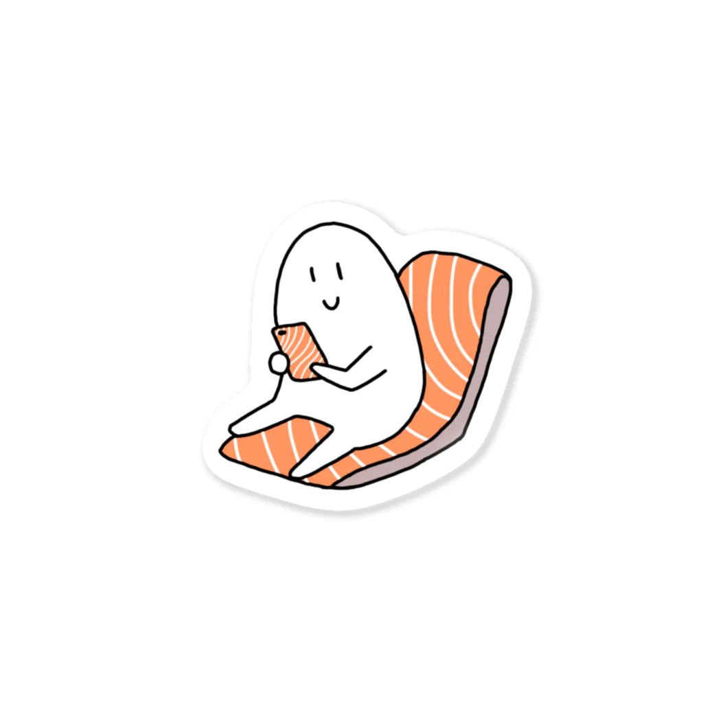 描き鮭のサーモン座椅子でスマホチェック Sticker