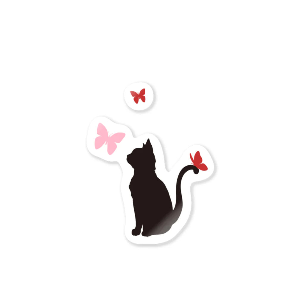 紅月　陽の猫と蝶（赤） Sticker